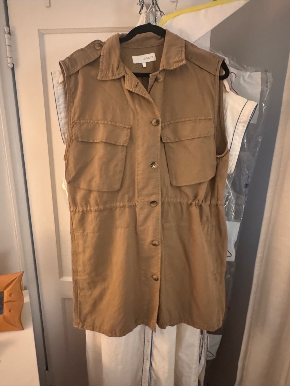 Zara Tan Utility Vest Dress with Button Front
